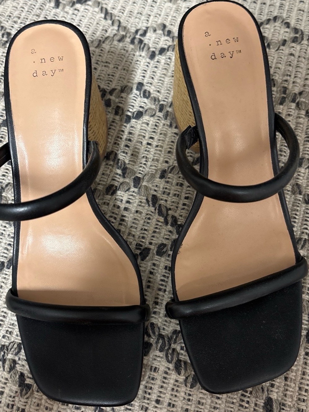 a new day Black Double-Strap Wedge Sandals with Woven Sides
